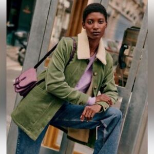 Sezane Green Corduroy Jacket with Cream Collar